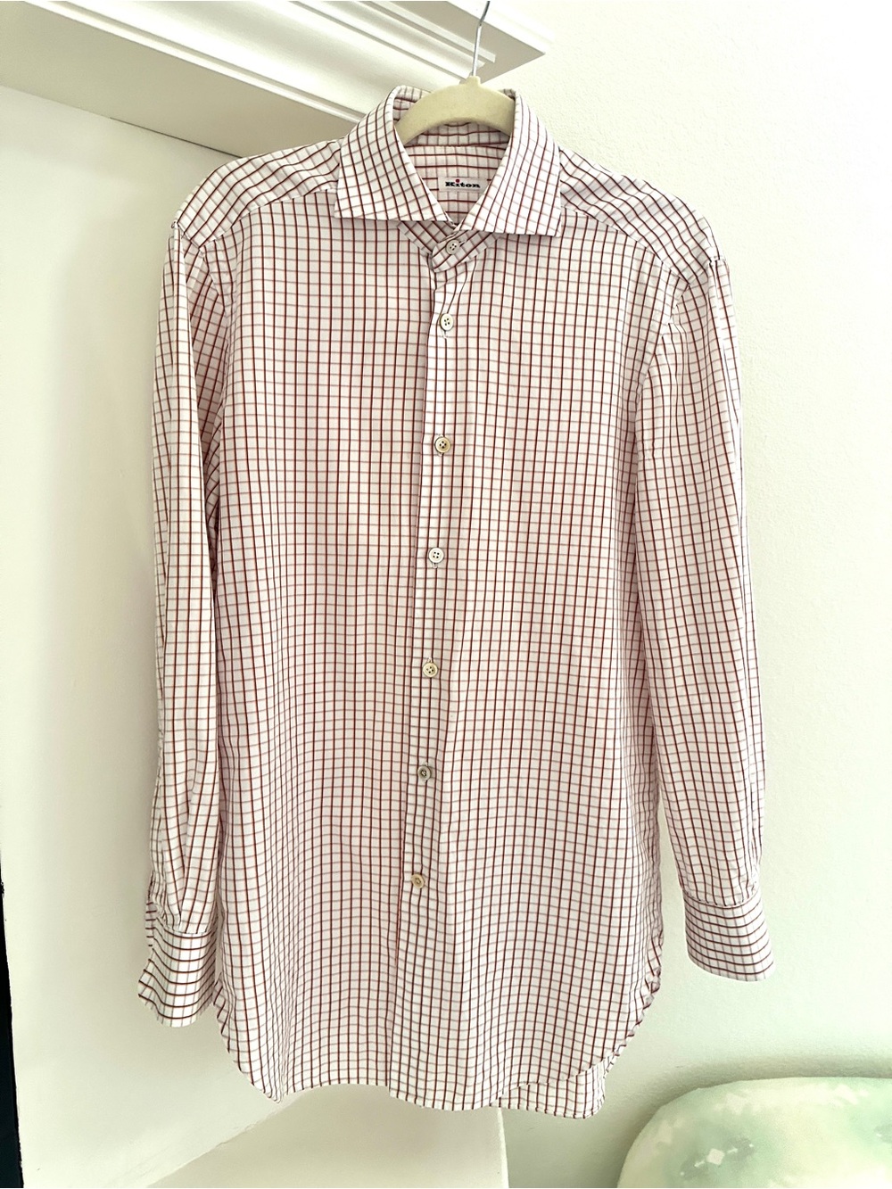 KITON 🔴 Men’s Dress Shirt Size 15.5/39 Check Long Sleeve Made in Italy